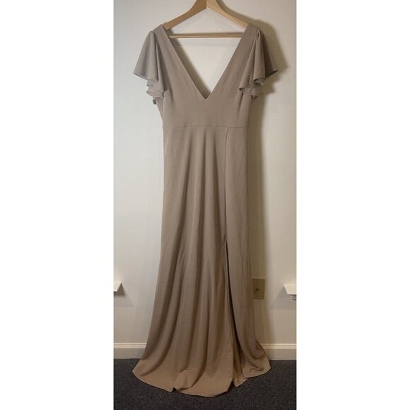 NWT Birdy Grey Hannah Dress Empire Waist Flutter Sleeve Taupe Large L New - Picture 1 of 6